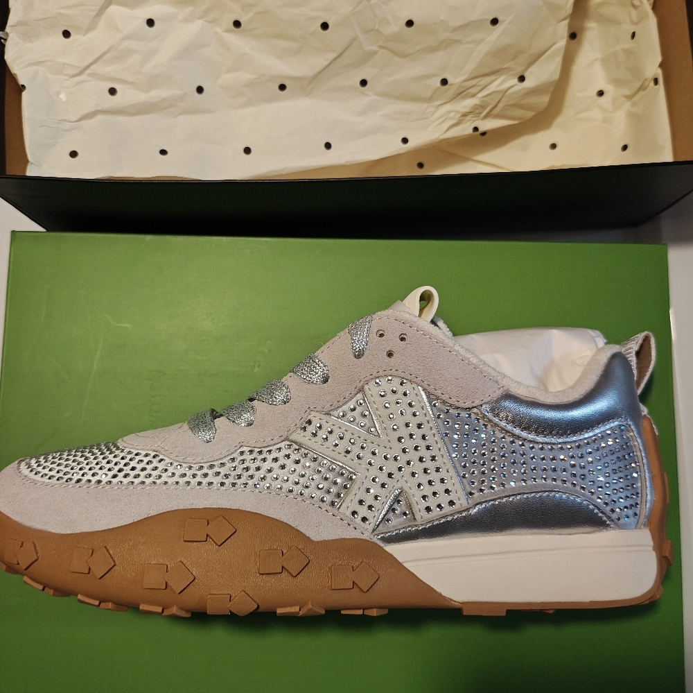 K as in Kate Runner Embellished Silver And White Sneaker. Size 8 NWT
